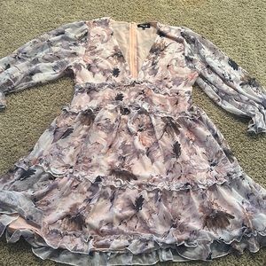 Floral dress. Body lined, sleeves are not